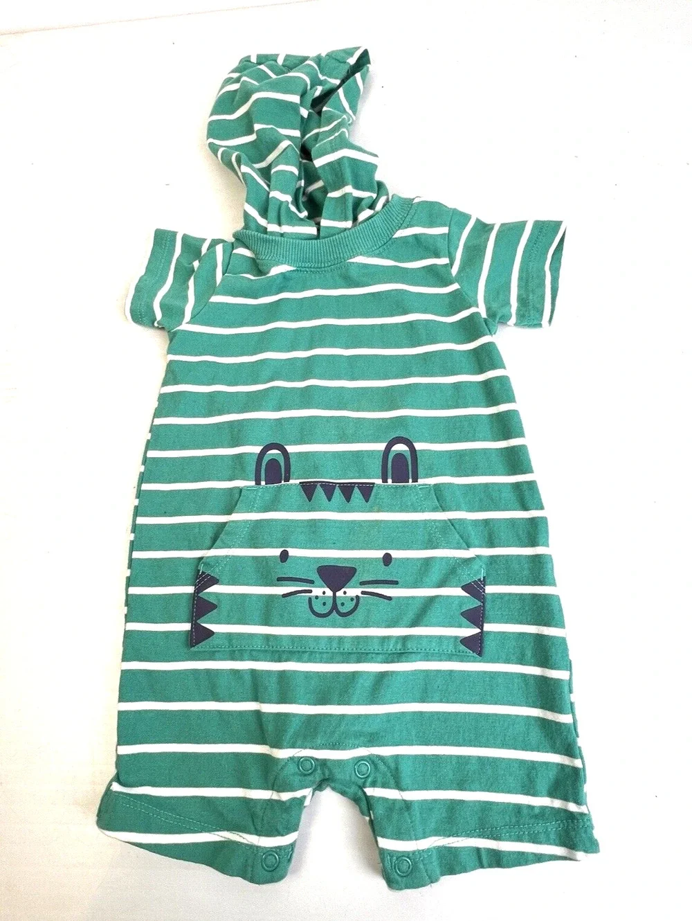 Carter's One Piece Play Clothes Baby 12 Mo. Hoodie Tiger Green Animal Pocket